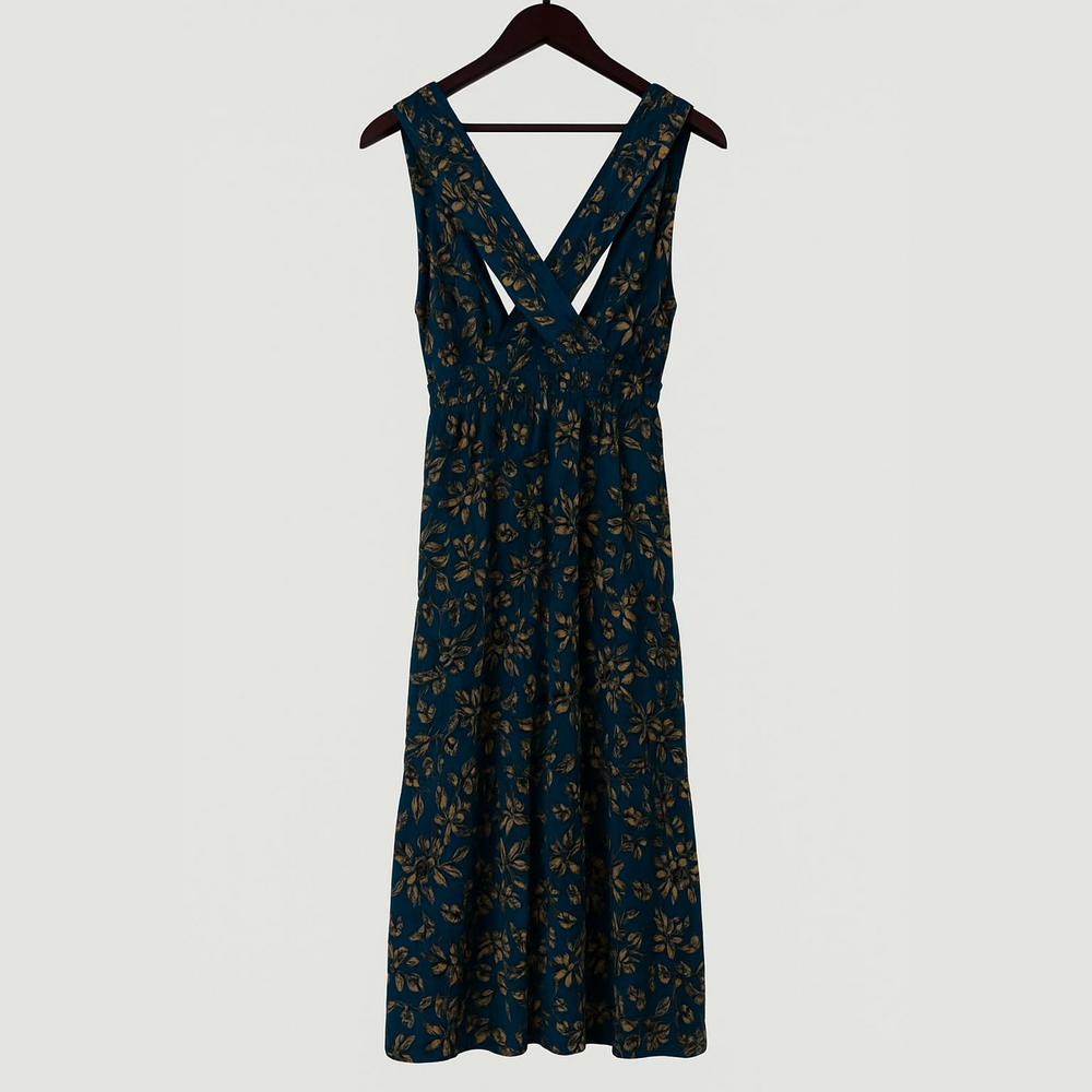 Elegant Teal and Gold Floral Dress - Picture 2 of 2